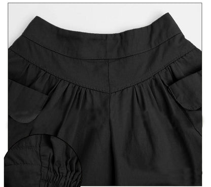 Women Summer Loose Casual Shorts Culottes Elastic Waist Wide Shorts with Pockets