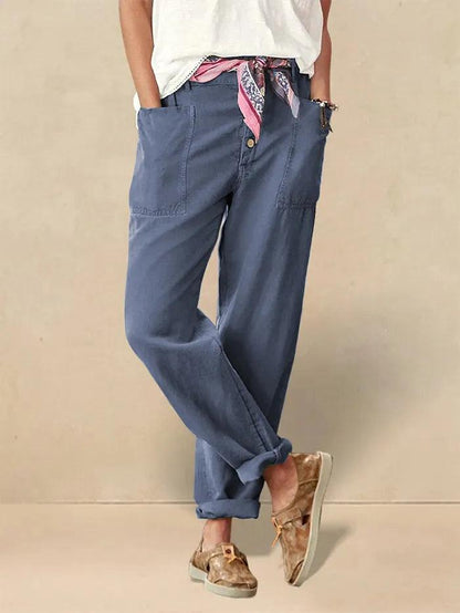 Linen Simple Button Fly Trousers