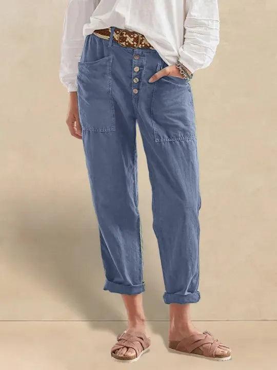 Linen Simple Button Fly Trousers