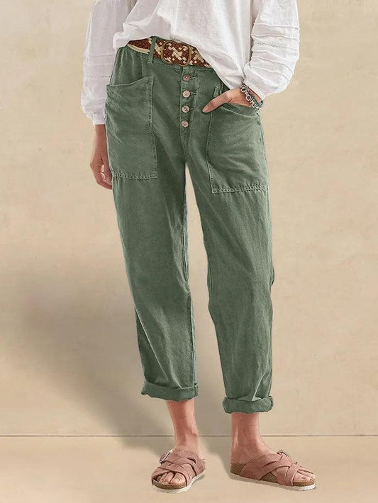 Linen Simple Button Fly Trousers