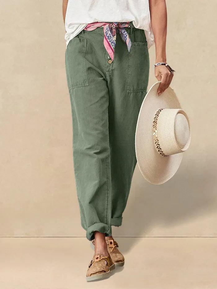 Linen Simple Button Fly Trousers