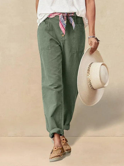Linen Simple Button Fly Trousers