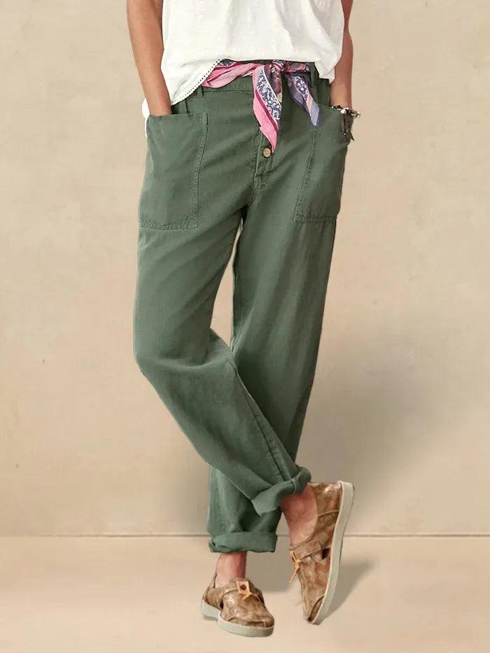Linen Simple Button Fly Trousers