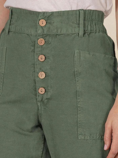 Linen Simple Button Fly Trousers