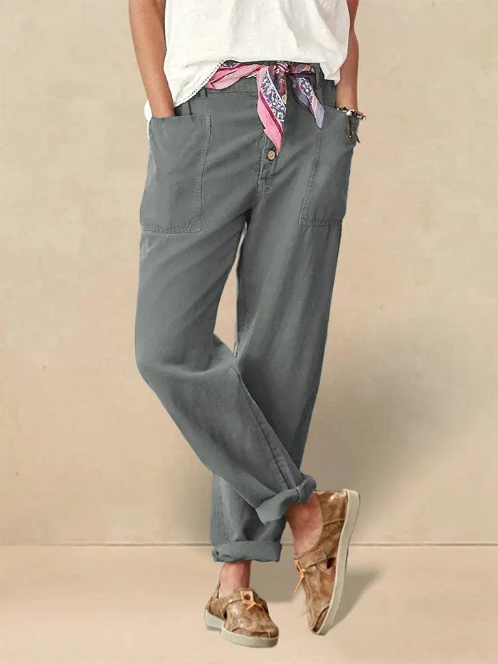 Linen Simple Button Fly Trousers