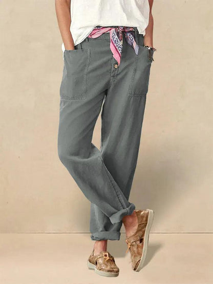 Linen Simple Button Fly Trousers