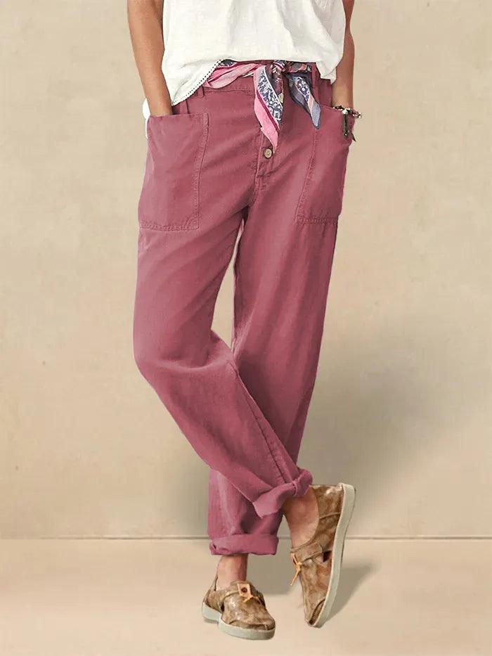 Linen Simple Button Fly Trousers