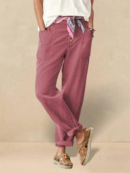 Linen Simple Button Fly Trousers