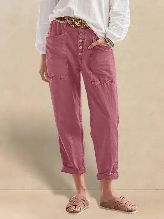 Linen Simple Button Fly Trousers