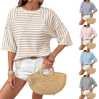 Women's Oversized Striped Color Block Summer T-Shirt