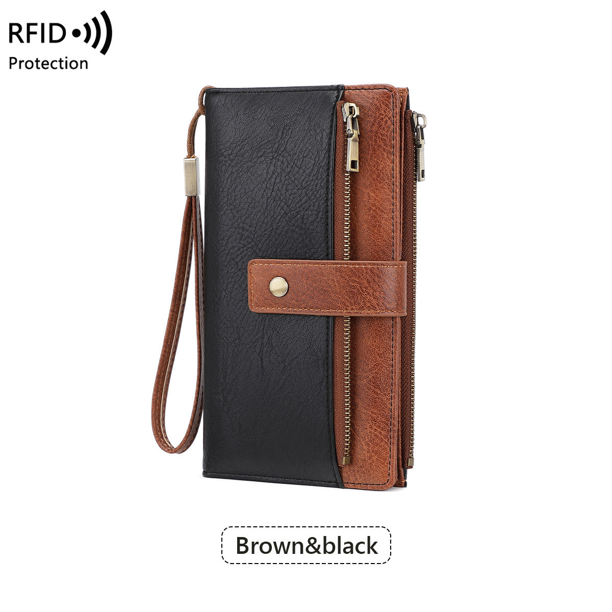 Women's long wallet, stylish clutch, elegant solid color RFID blocking leather wallet