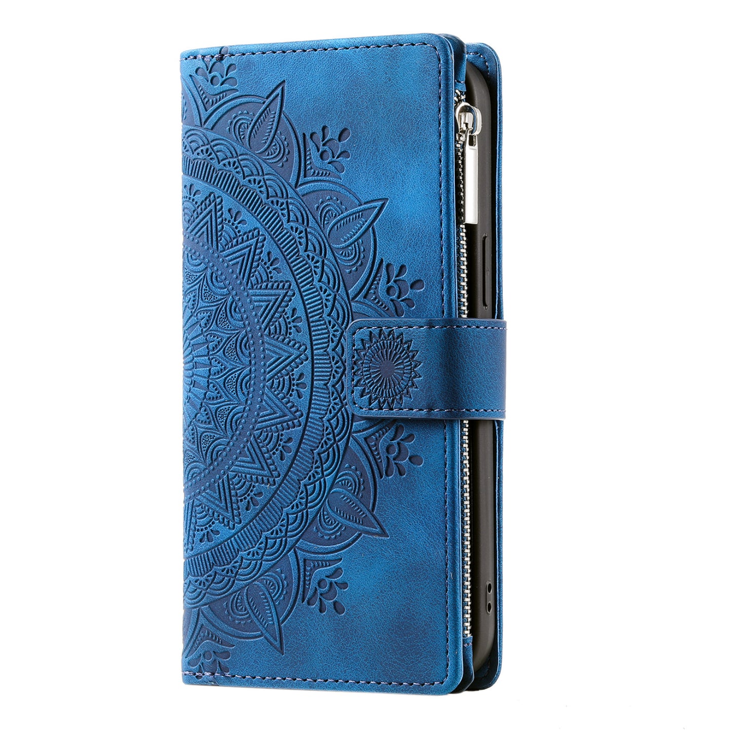 Luxury Leather Embossed Card Slots Zipper Wallet Case for Sumsung