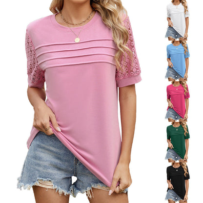 Women's Short Sleeve Pleated Front Scooped Neck Tops