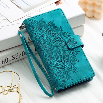 Luxury Leather Embossed Card Slots Zipper Wallet Case for iPhone