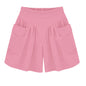Women Summer Loose Casual Shorts Culottes Elastic Waist Wide Shorts with Pockets
