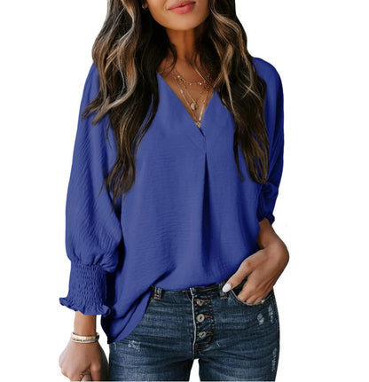 Women's Tight Loose Top V Neck Casual Loose Cropped Sleeve Shirt