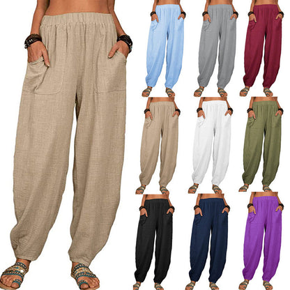 ✨Last Day 49% OFF✨Women's Solid Color Loose Cotton And Linen Casual Pants Buy 2 Get Free Shipping Today