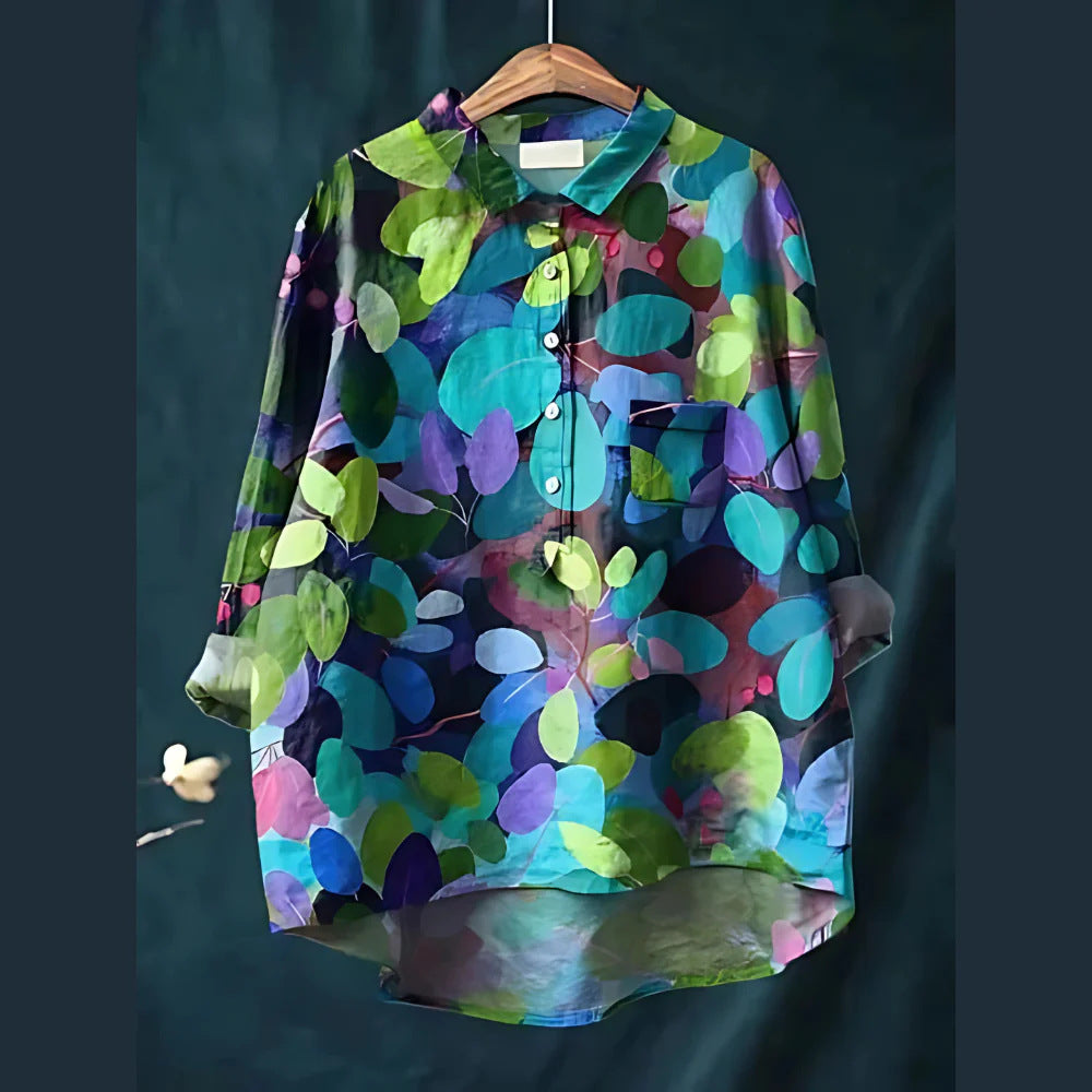 Women'S Tops V-Neck Printed Exquisite Linen Shirt