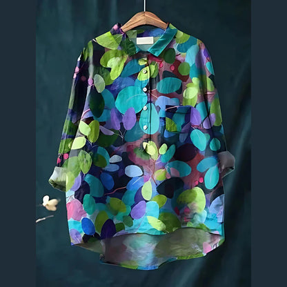 Women'S Tops V-Neck Printed Exquisite Linen Shirt