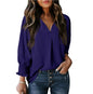 Women's Tight Loose Top V Neck Casual Loose Cropped Sleeve Shirt