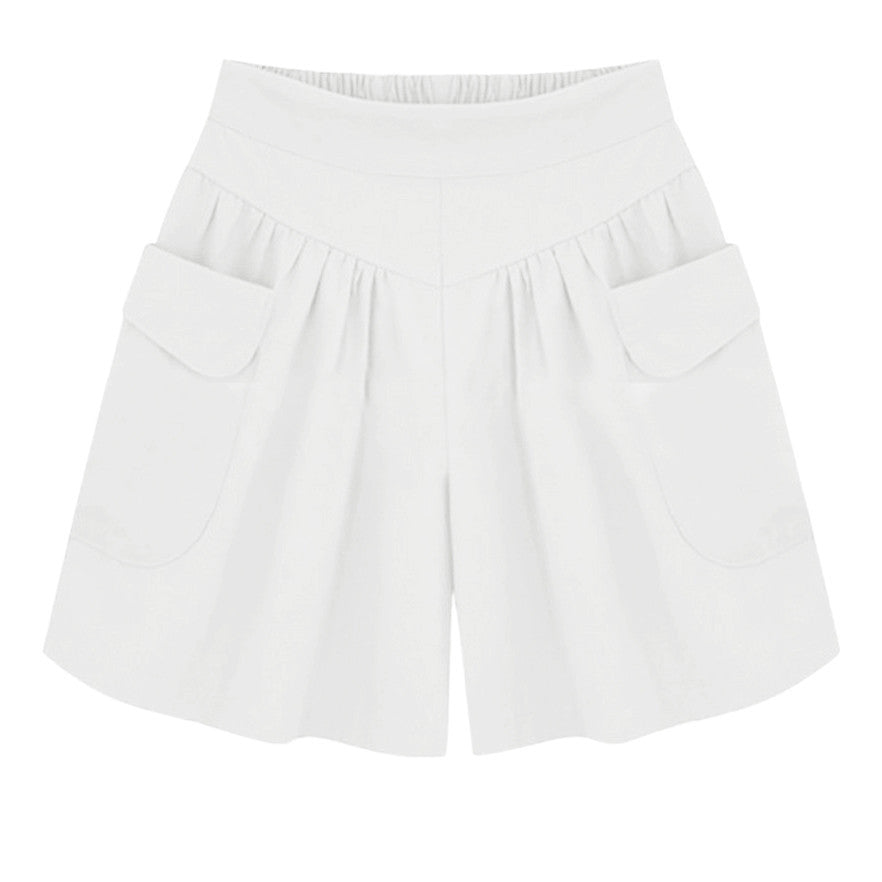Women Summer Loose Casual Shorts Culottes Elastic Waist Wide Shorts with Pockets