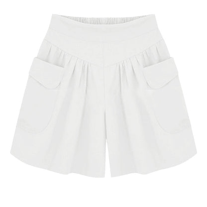 Women Summer Loose Casual Shorts Culottes Elastic Waist Wide Shorts with Pockets