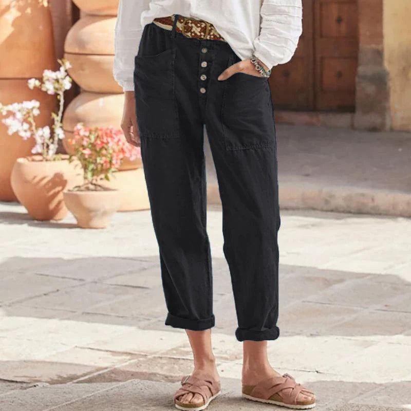 Linen Simple Button Fly Trousers