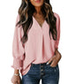 Women's Tight Loose Top V Neck Casual Loose Cropped Sleeve Shirt