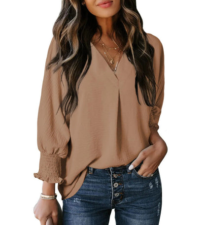 Women's Tight Loose Top V Neck Casual Loose Cropped Sleeve Shirt