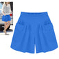 Women Summer Loose Casual Shorts Culottes Elastic Waist Wide Shorts with Pockets