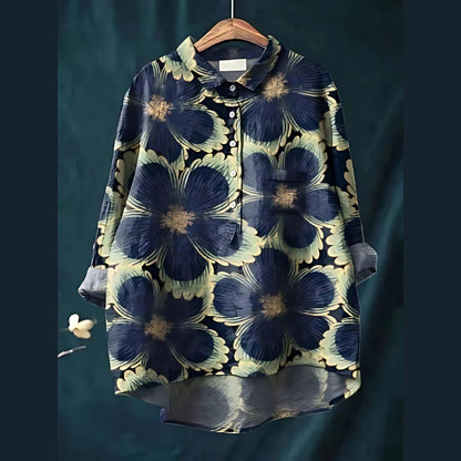 Women'S Tops V-Neck Printed Exquisite Linen Shirt