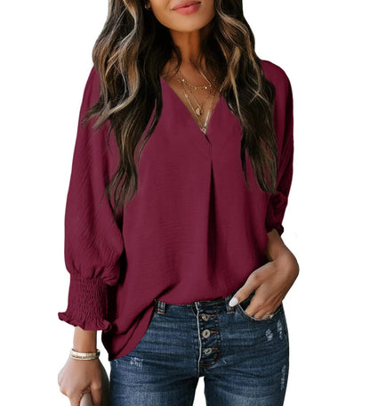 Women's Tight Loose Top V Neck Casual Loose Cropped Sleeve Shirt
