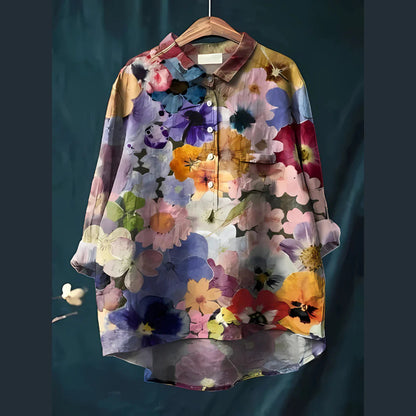 Women'S Tops V-Neck Printed Exquisite Linen Shirt