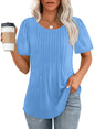 Hot Sale-Women's Short Sleeve Pleated Dressy Casual Scooped Neck Tops