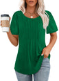 Hot Sale-Women's Short Sleeve Pleated Dressy Casual Scooped Neck Tops