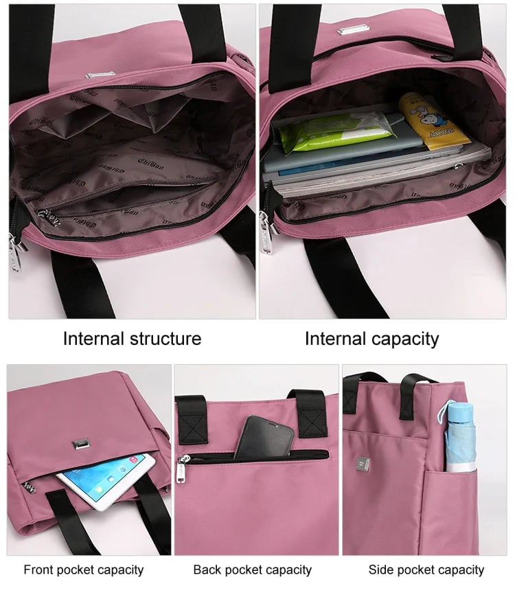 Large Capacity Water Repellent Multi Pocket Nylon Shoulder Bag