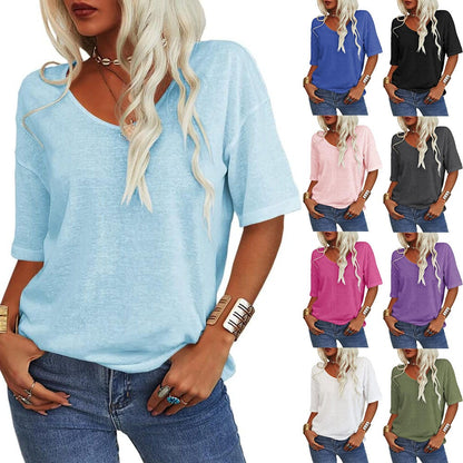 ✨Last Day 49% OFF✨Women's Solid Color V-Neck T-shirt Quick Ship Buy 2 Get Free Shipping Today