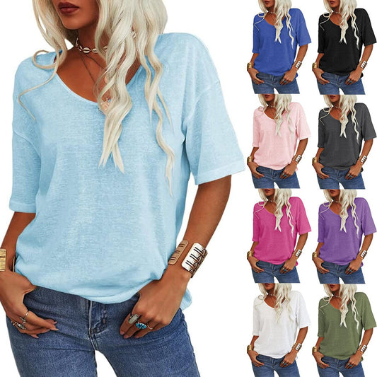 ✨Last Day 49% OFF✨Women's Solid Color V-Neck T-shirt Quick Ship Buy 2 Get Free Shipping Today