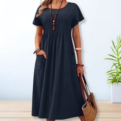 Stitch Short Sleeve Round Neck Dress