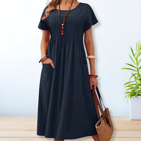 Stitch Short Sleeve Round Neck Dress