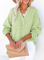 Womens Casual Button V Neck Long Sleeve Shirts Oversized Solid Blouses Tops
