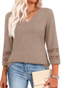 2025 Women’s Casual V-Neck T-Shirts  3/4 Length Sleeve Fashion Tops