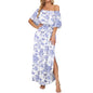 Women's Off The Shoulder Dress Wedding Guest Dress Summer Casual Long Ruffle Party Side Split Beach Maxi Dresses