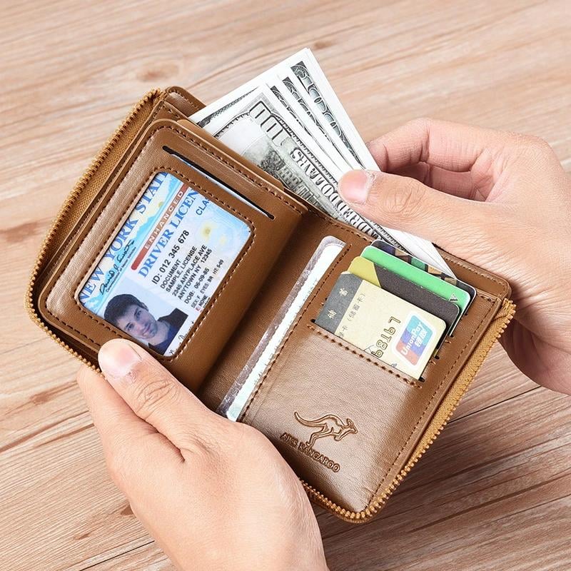 Men Wallet Zipper Purse with Rfid Protected