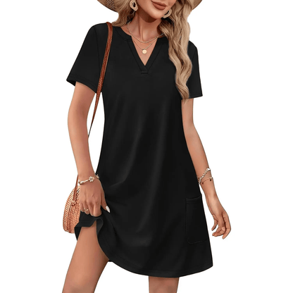 Women 2026 Casual Summer V Neck  Dress Short Sleeve Fashion Beach Vacation Clothes