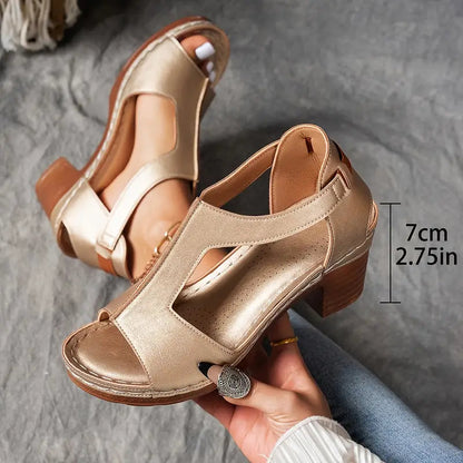 Women's Chunky Heel Sandals-Arch Support Sandals