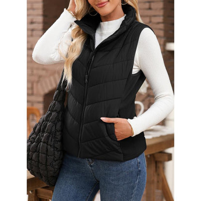 Lightweight Comfort: Women’s Sleeveless Puffer Zip Vest Outerwear