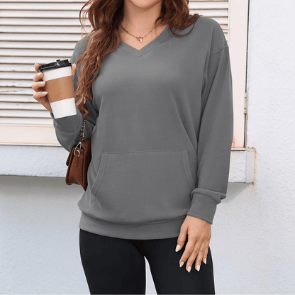 Women’s Hoodless V-Neck Hoodie with Pockets