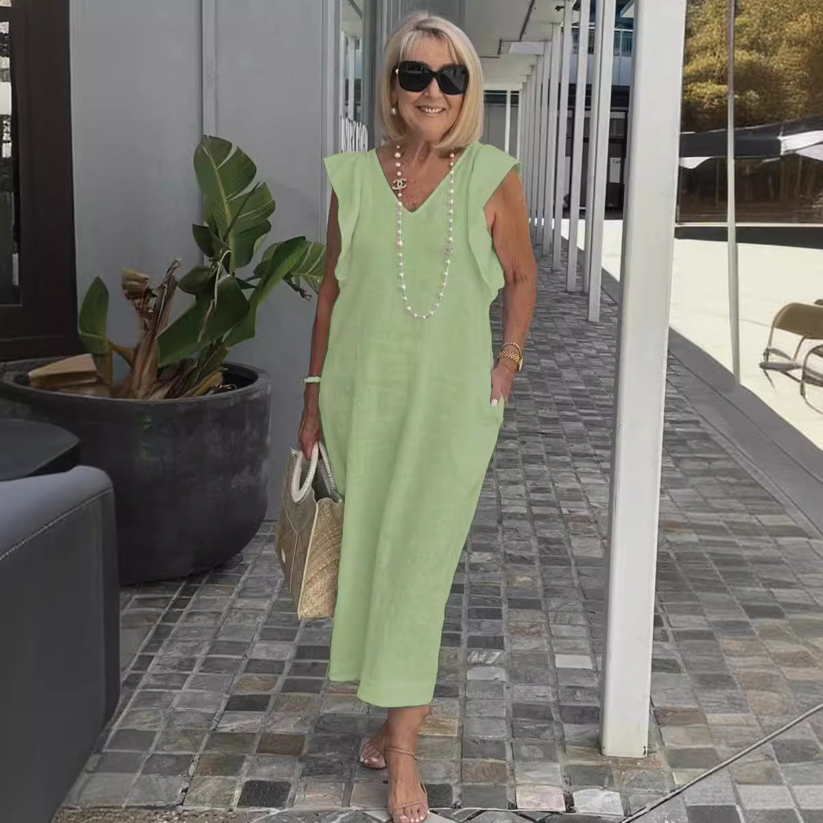 Women Cotton And Linen Casual Summer Beach Dress