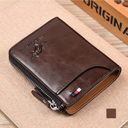 Men Wallet Zipper Purse with Rfid Protected